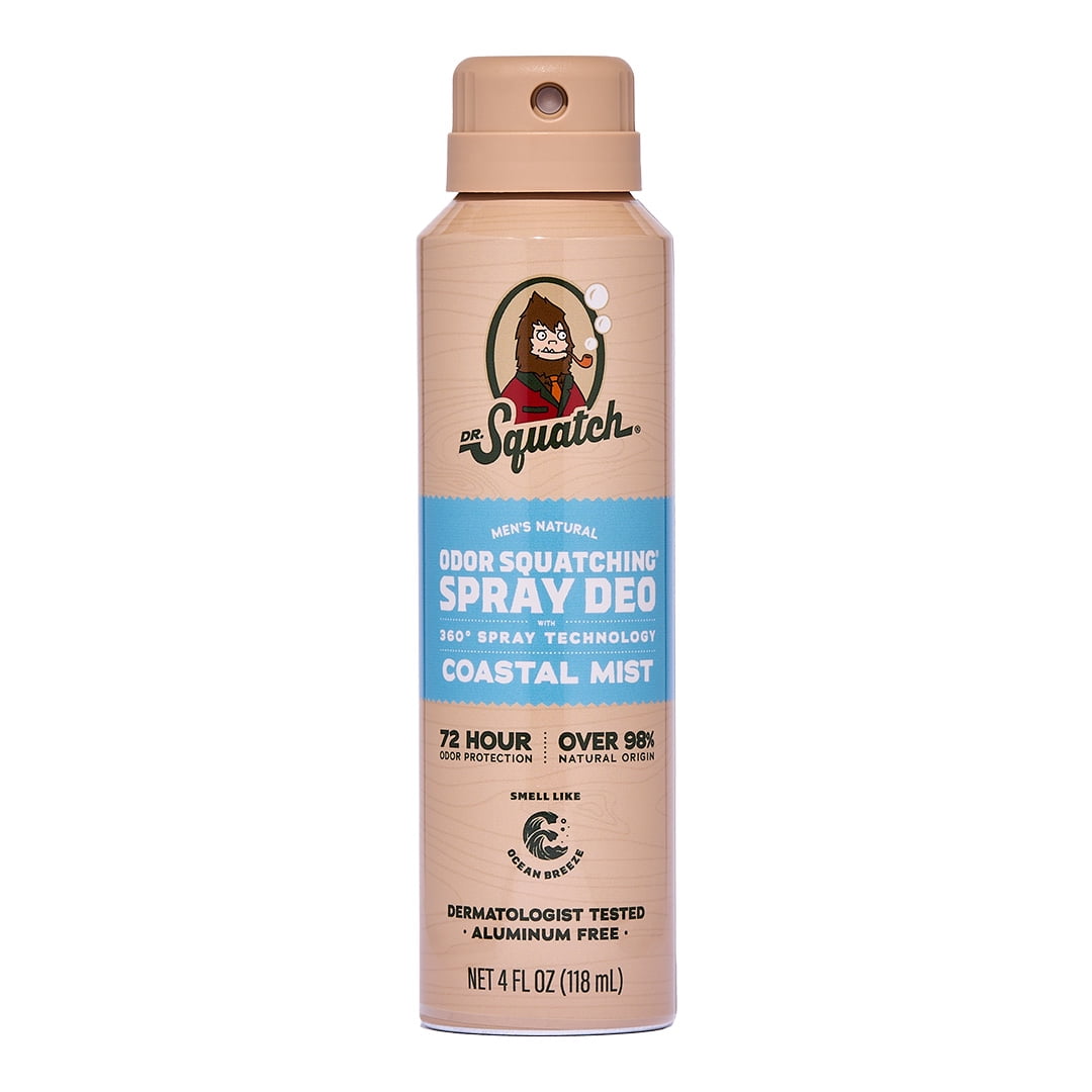 Dr. Squatch Mens Spray Deodorant, Natural Aluminum Free Deodorant for Men, Coastal Mist, 4 fl Oz