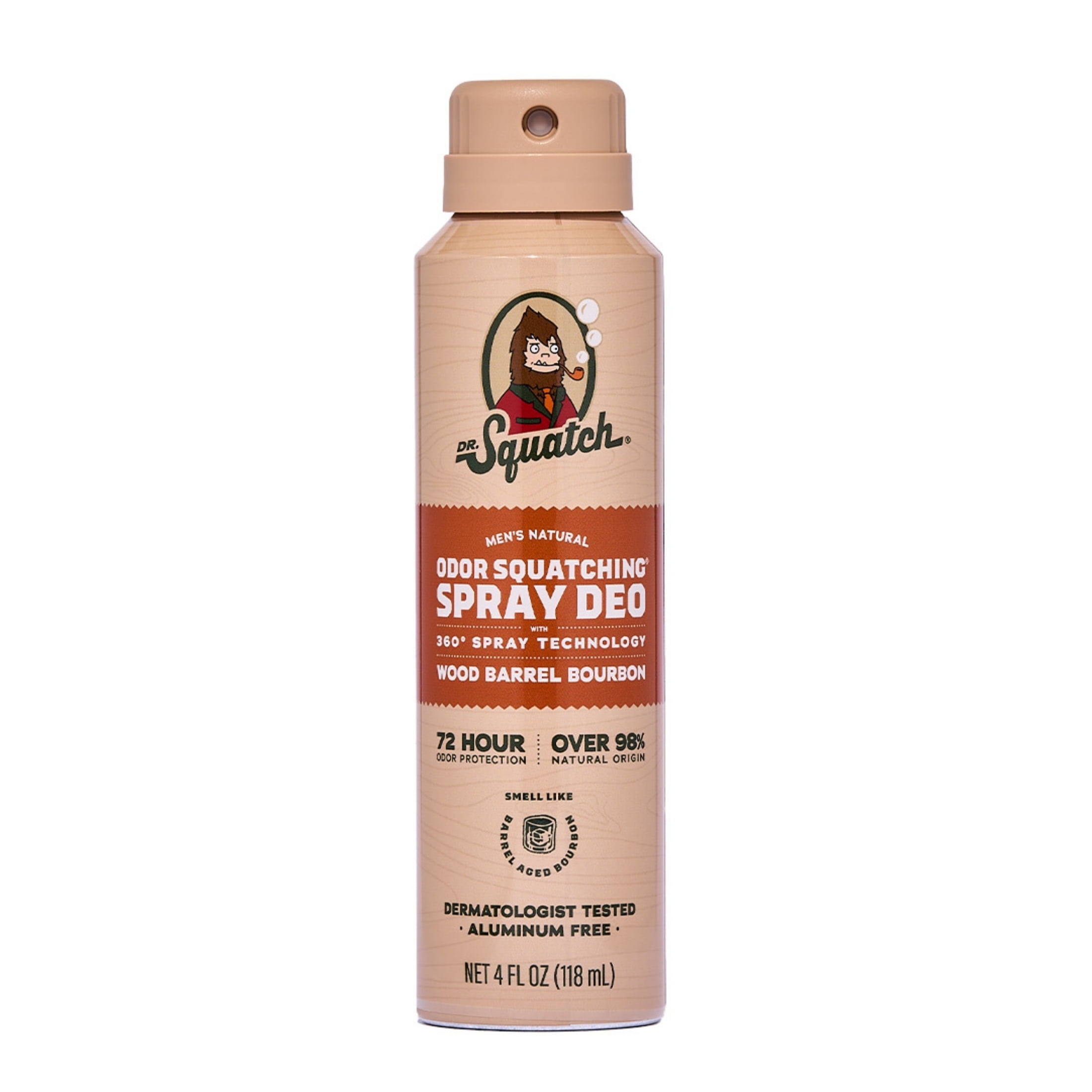 Dr. Squatch Mens Spray Deodorant, Natural Aluminum Free Deodorant for Men, Wood Barrel Bourbon, 4 fl Oz
