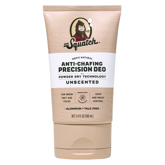Dr. Squatch Whole Body Deodorant for Men - Odor + Sweat Control - Aluminum + Talc Free - For All Skin Types - Unscented (3.4 fl oz)