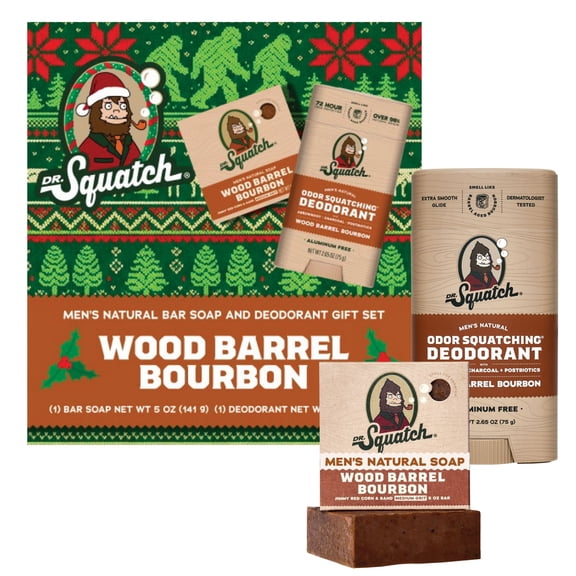 Dr. Squatch Wood Barrel Bourbon Holiday Gifts for Men  Natural Bar Soap + Aluminum Free Deodorant (2-Pack)