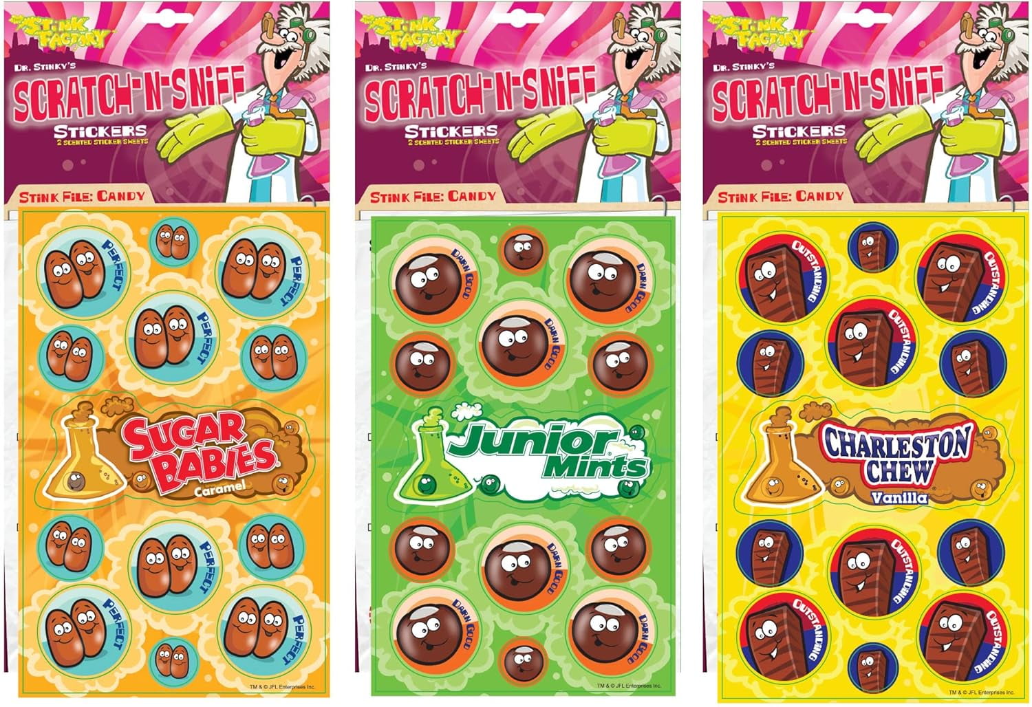 Dr. Stinky's Scratch N Sniff Stickers 3Pack Charleston Chew, Sugar