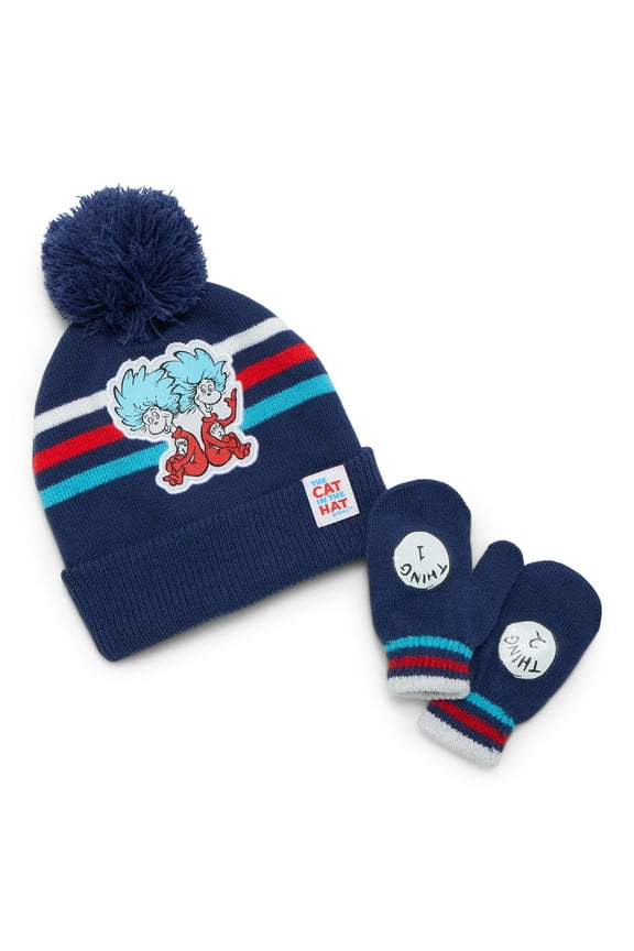Dr. Suess Thing 1 and Thing 2 Toddler Beanie and Gloves Set, 3-Piece