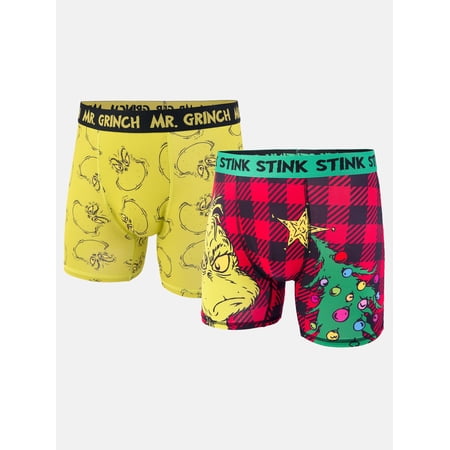 Dr Suess' The Grinch Dr Suess Grinch Plaid Men's Athletic Boxer Brief, 2-Pack, Sizes S-XL