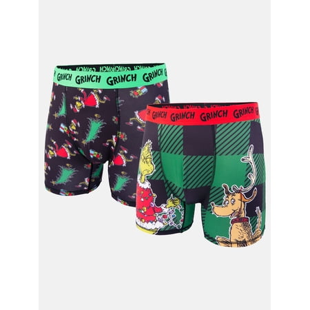 Dr Suess' The Grinch Dr Suess Grinch Plaid Men's Athletic Boxer Brief, 2-Pack, Sizes S-XL