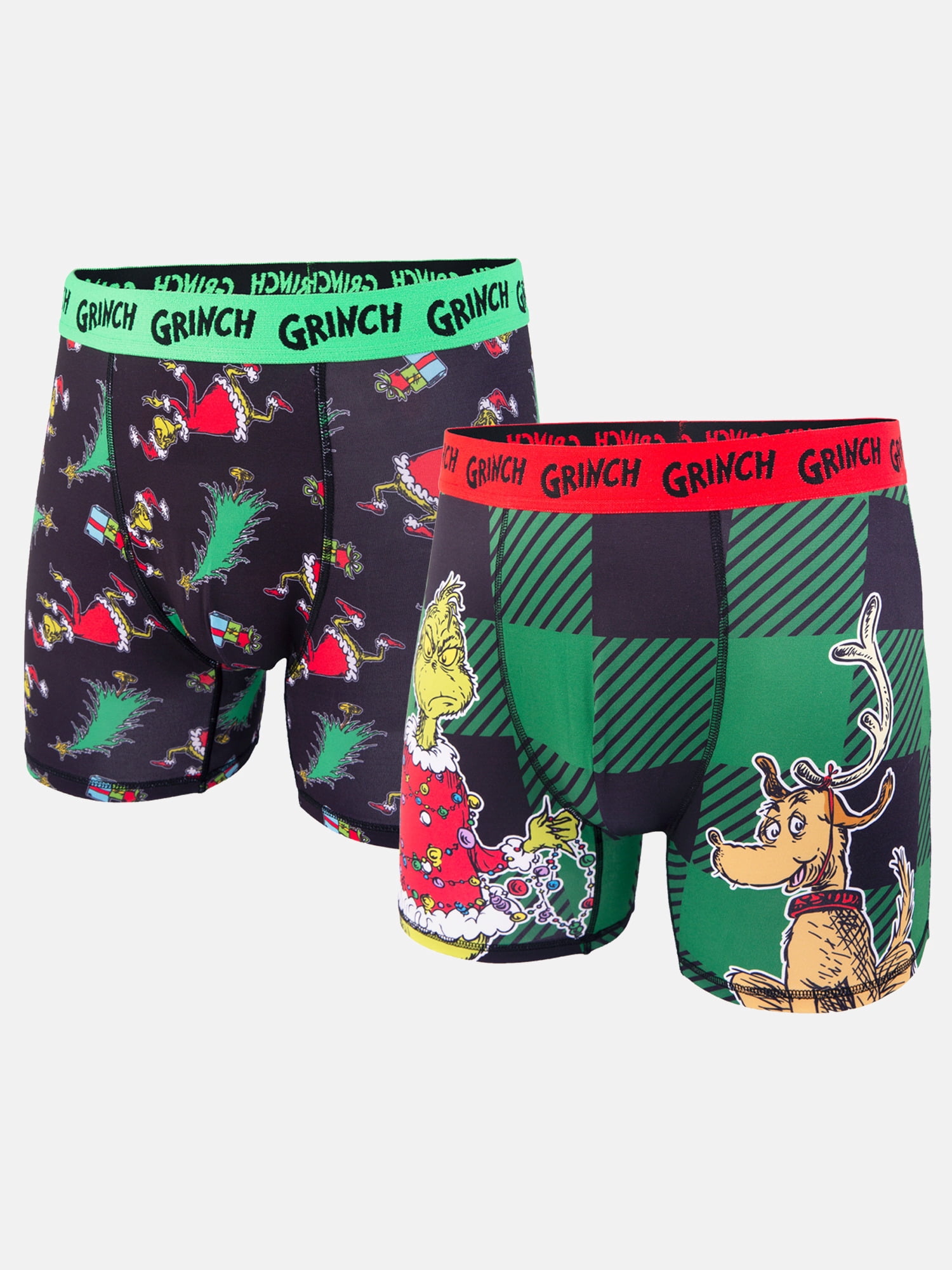 Dr Suess Grinch Plaid Men's Athletic Boxer Brief, 2-Pack, Sizes S-XL
