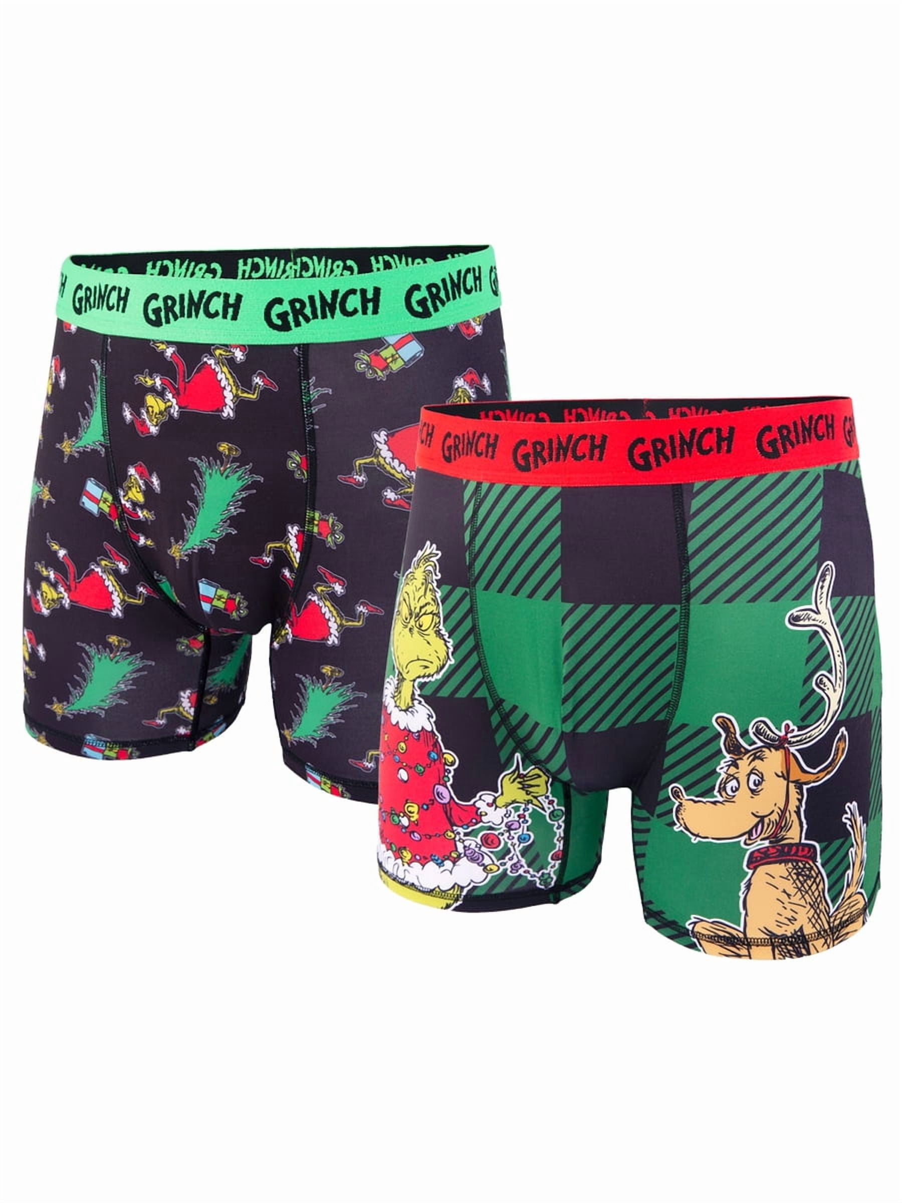 Dr Suess Grinch Plaid Men's Athletic Boxer Brief, 2-Pack, Sizes S-XL
