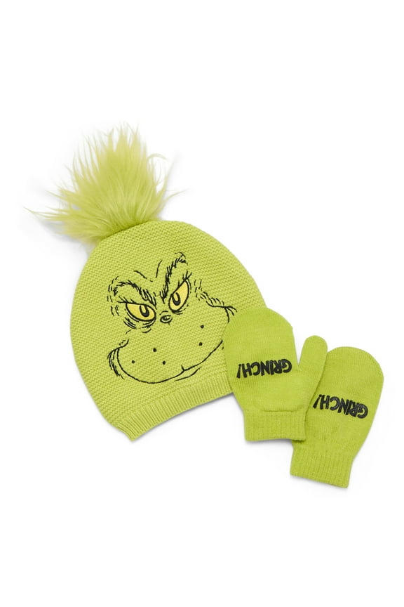 Dr. Suess The Grinch Toddler Boys or Girls Beanie Hat and Gloves Set, 2-Piece, One Size