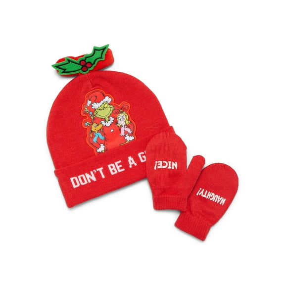 Dr. Suess The Grinch Toddler Boys or Girls Beanie Hat and Gloves Set, 2-Piece, One Size