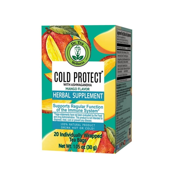 Dr. TEA Cold Protect Tea - Ashwagandha & Mango Flavor -20 Tea Bags - Calm Sleep Tea for Relaxation