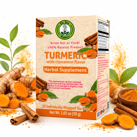 Dr. TEA Turmeric Herbal Tea - Cinnamon Flavor -20 Tea Bags - Natural Wellness Cleanse Tea