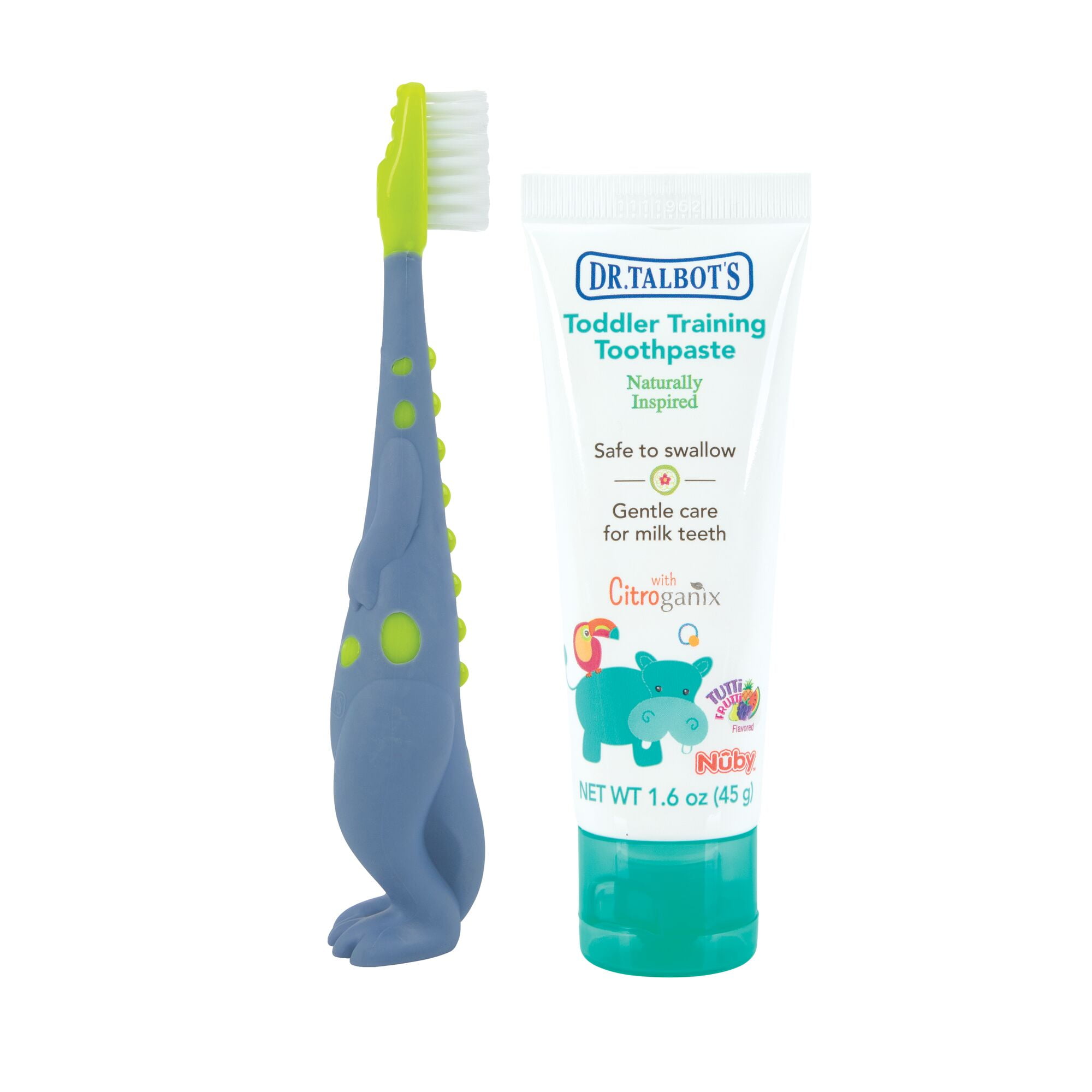 Dr. Talbot's Toddler Training Toothbrush and Natural Kids Toothpaste with Citroganix - 1.6 oz - Fluoride-Free Toothpaste and Toddler Toothbrush - 6+ Months - Dinosaur