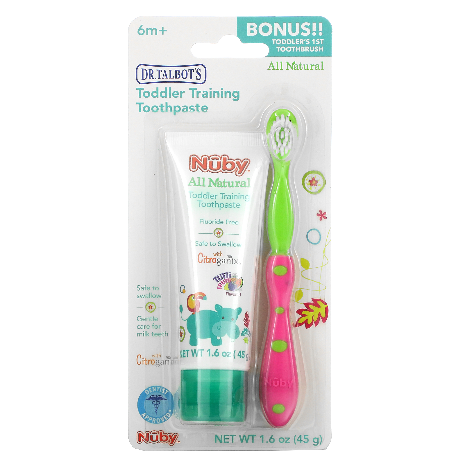 Dr. Talbot's Toddler Training Toothpaste with Toothbrush, 6 m+, Tutti Frutti, 2 Piece Set