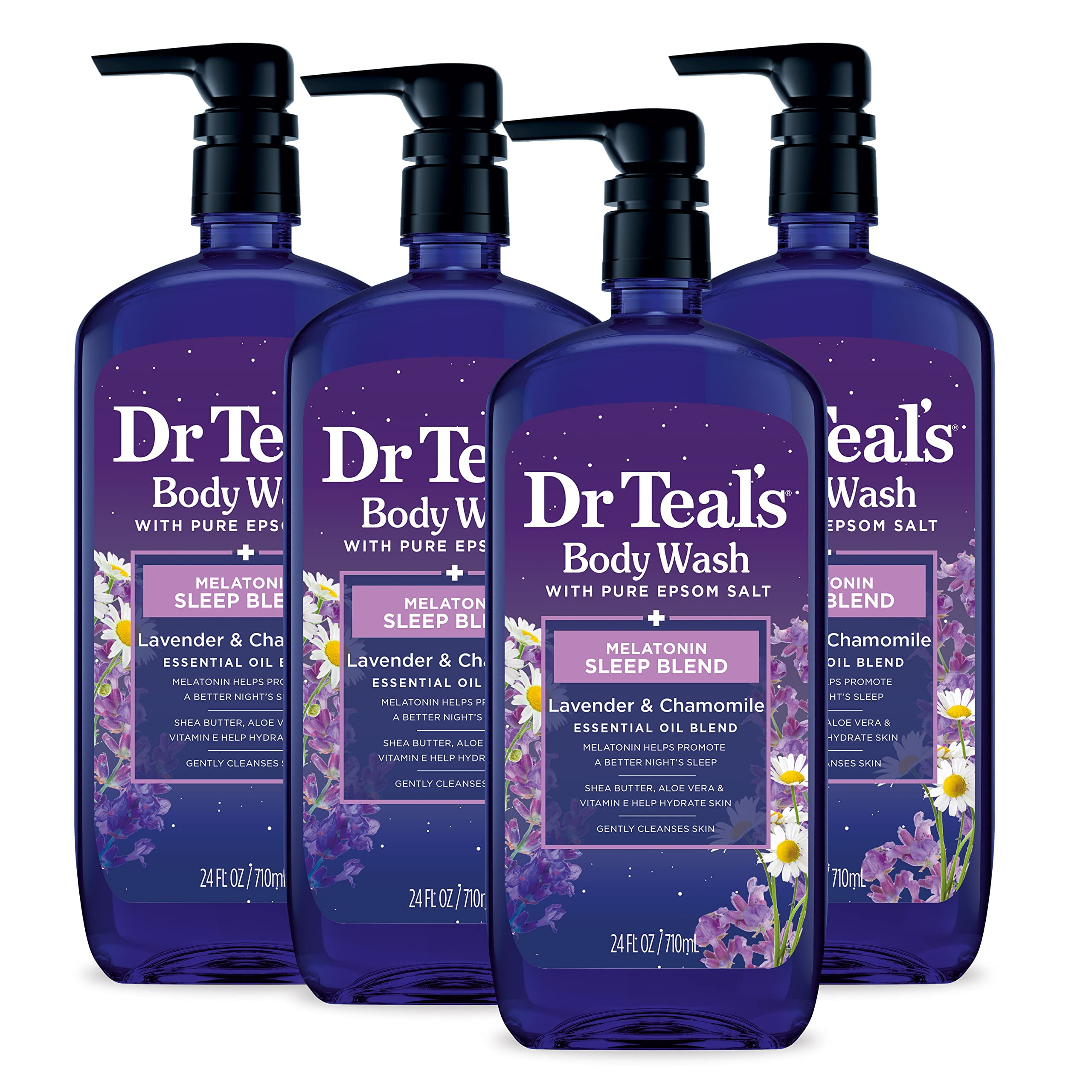 Dr Teal,S Body Wash With Pure Epsom Salt, Sleep Blend With Melatonin, 24 Fl Oz (Pack Of 4
