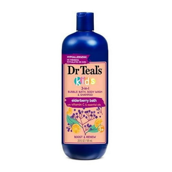 Dr Teals Kids 3-In-1 Elderberry Bath: Bubble Bath, Body Wash & Shampoo, 20 Fl Oz. Packaging May Vary