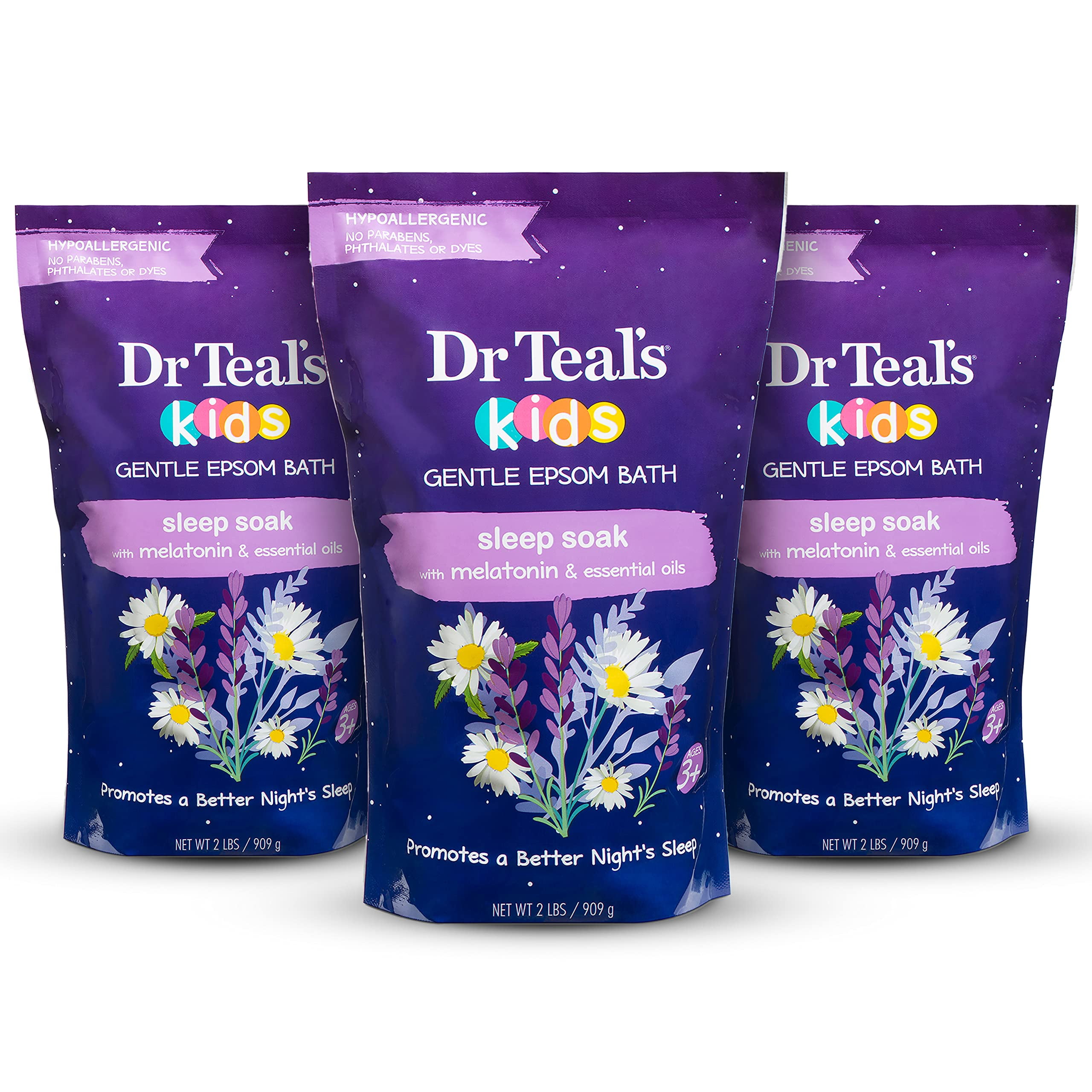 Dr Teal's Kids Gentle Epsom Bath Salt, Sleep Soak with Melatonin, 2lbs, Pack of 3
