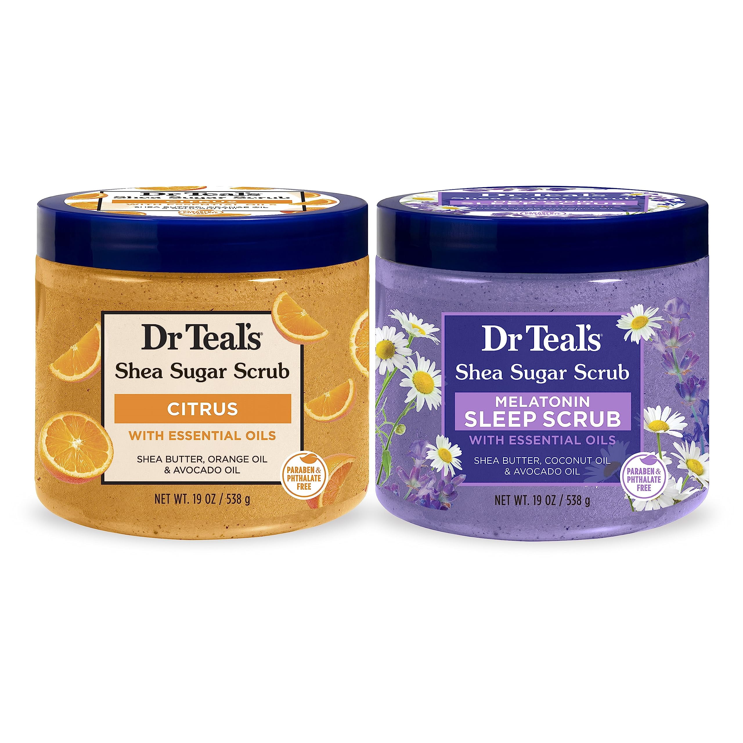 Dr Teal,S Shea Sugar Body Scrub, Daytime/Nighttime With Citrus And Melatonin, 19 Oz (Pack Of 2