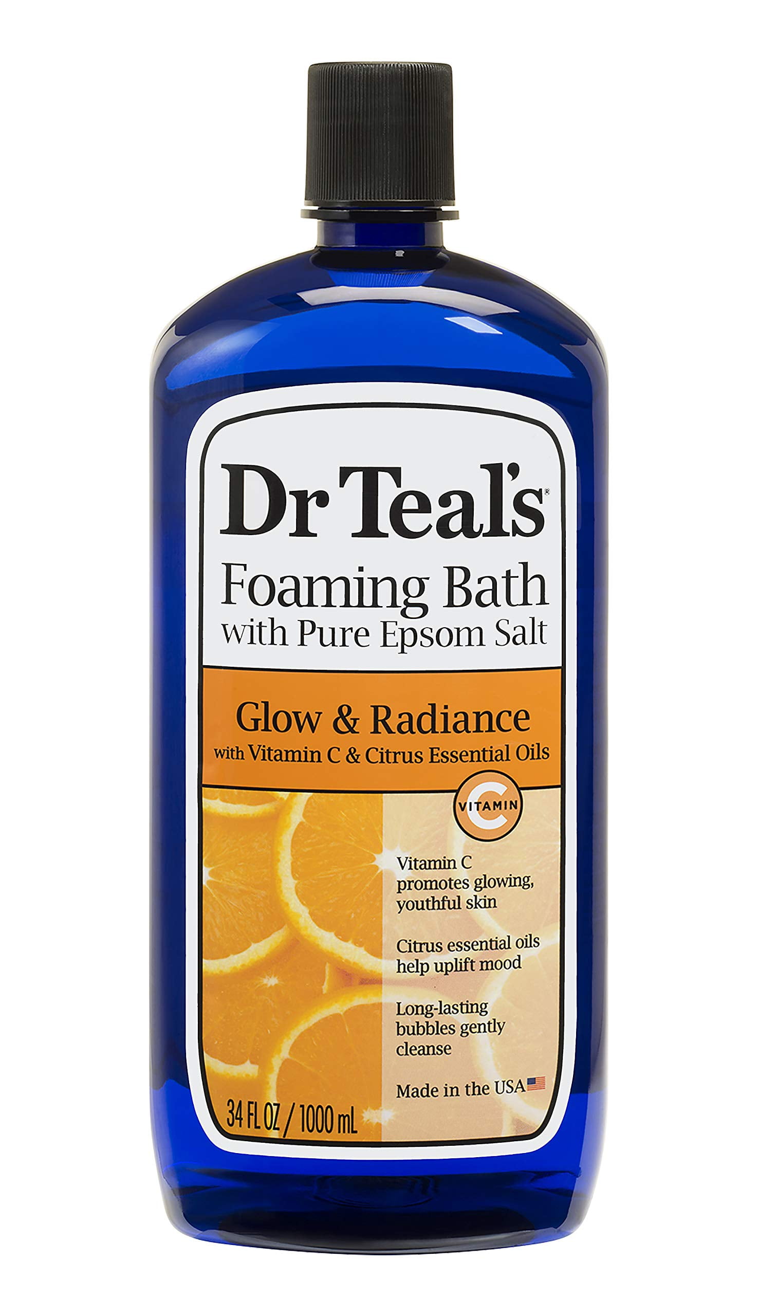 Dr. Teal,S Vitamin C & Citrus Foam Bath (1 Bottle, 34Oz) - Glow & Radiance Vitamin C & Citrus Blended With Pure Epsom Salt - Essential Oils Relax & Soothe The Body At Home, Relieve Stress