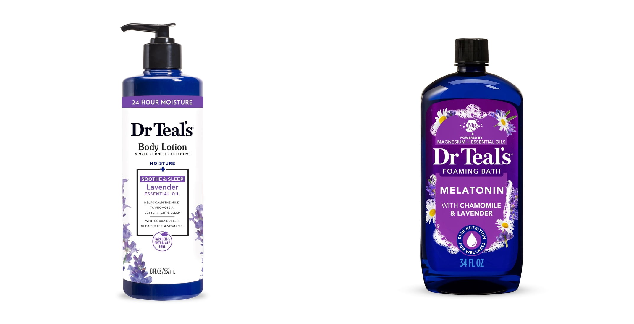 Dr Teal's 24 Hour Moisture Body Lotion with Lavender Essential Oil & Dr Teal's Foaming Bath, Sleep Bath with Melatonin, Lavender & Chamomile Essential Oils Bundle