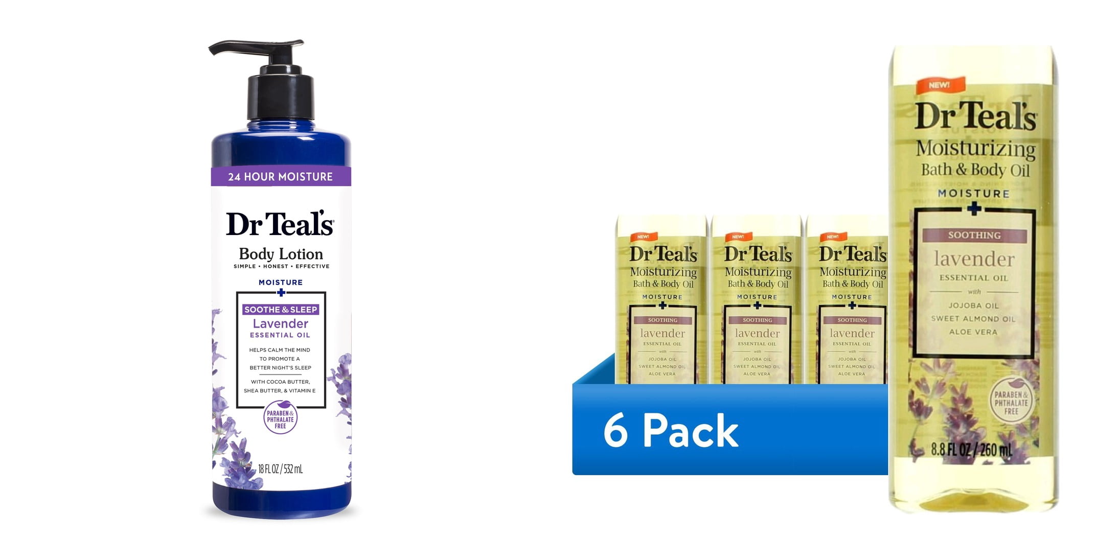Dr Teal's 24 Hour Moisture Body Lotion with Lavender Essential Oil & ( Bundle