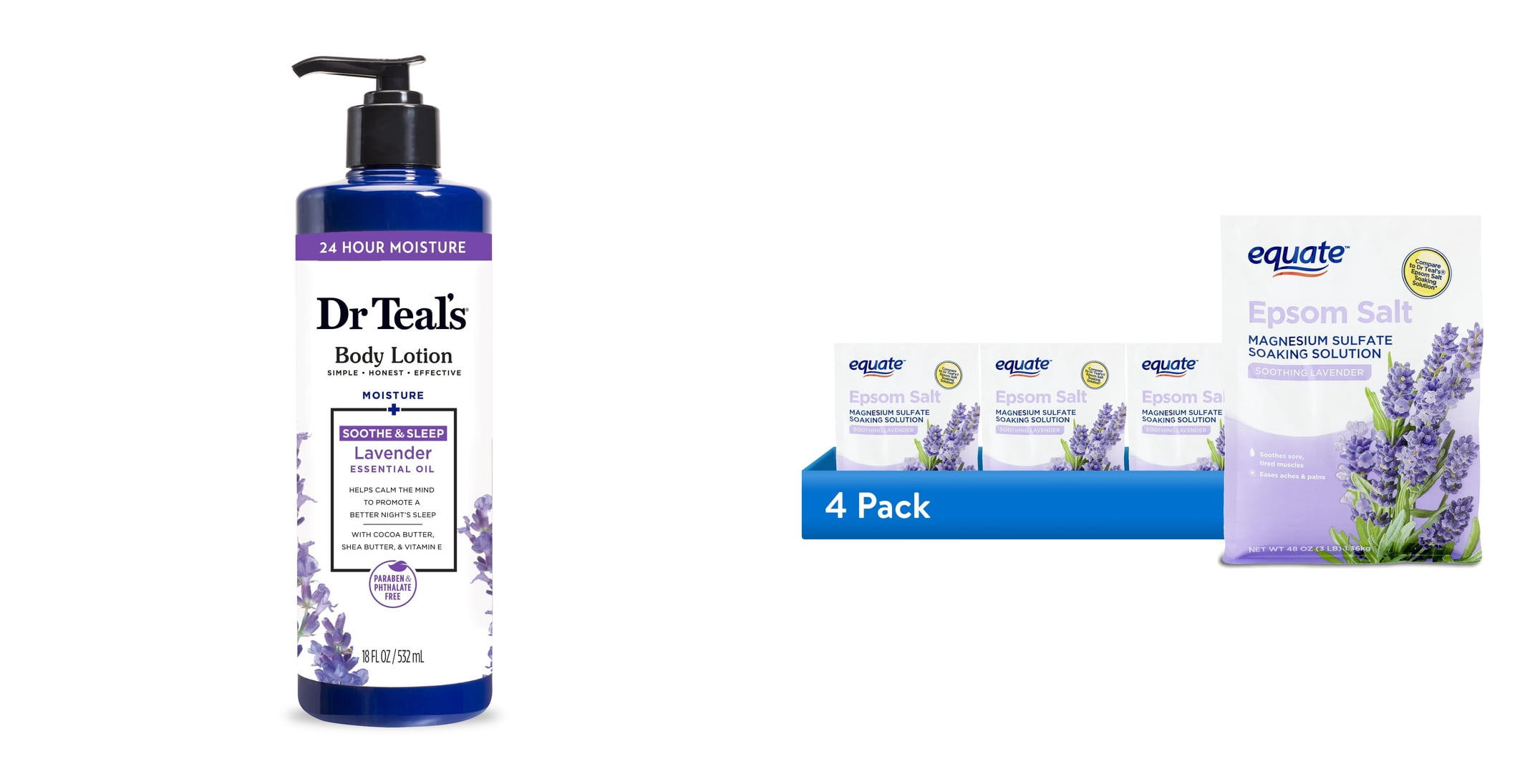 Dr Teal's 24 Hour Moisture Body Lotion with Lavender Essential Oil & ( Bundle