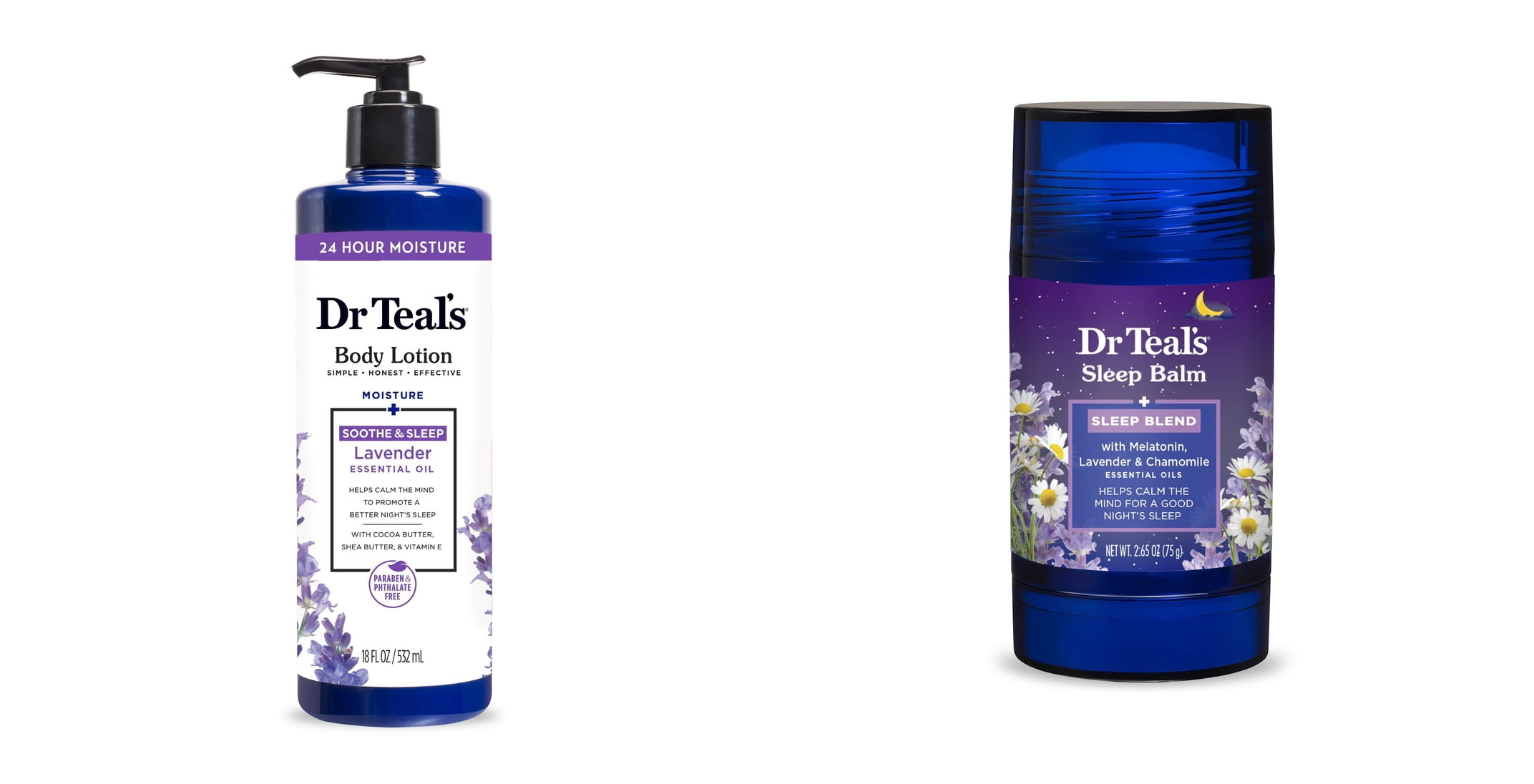 Dr Teal's 24 Hour Moisture Body Lotion with Lavender Essential Oil & Dr Teal's Melatonin Sleep Body Balm with Lavender & Chamomile Oils Bundle