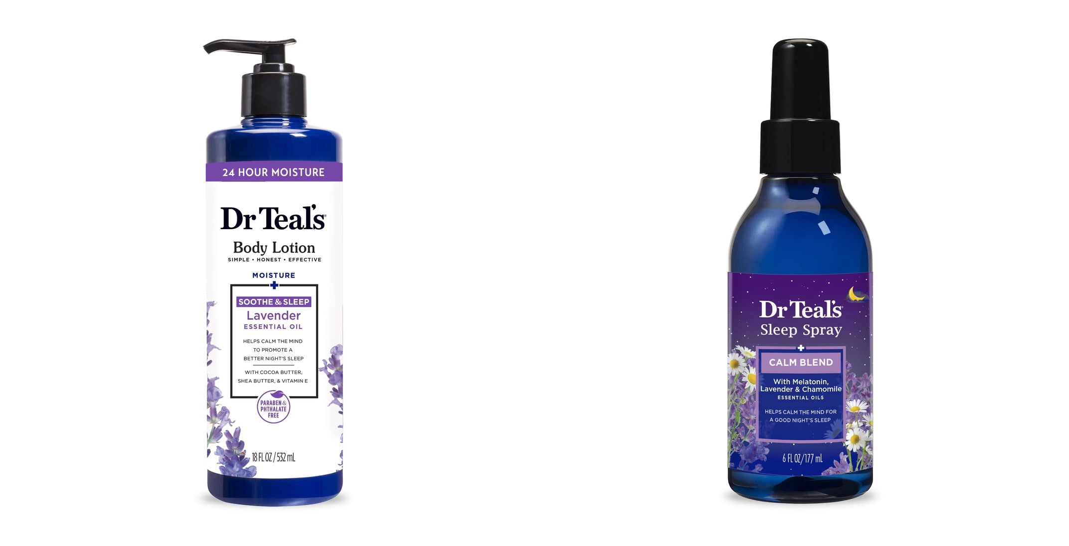 Dr Teal's 24 Hour Moisture Body Lotion with Lavender Essential Oil & Dr Teal's Sleep Spray with Melatonin, Lavender & Chamomile Essential Oils Bundle