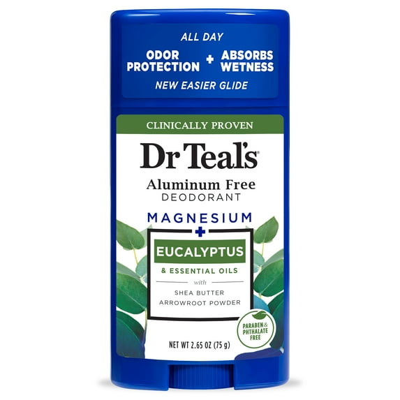 Dr Teal's Aluminum Free Deodorant, Eucalyptus with Essential Oils, 2.65 oz