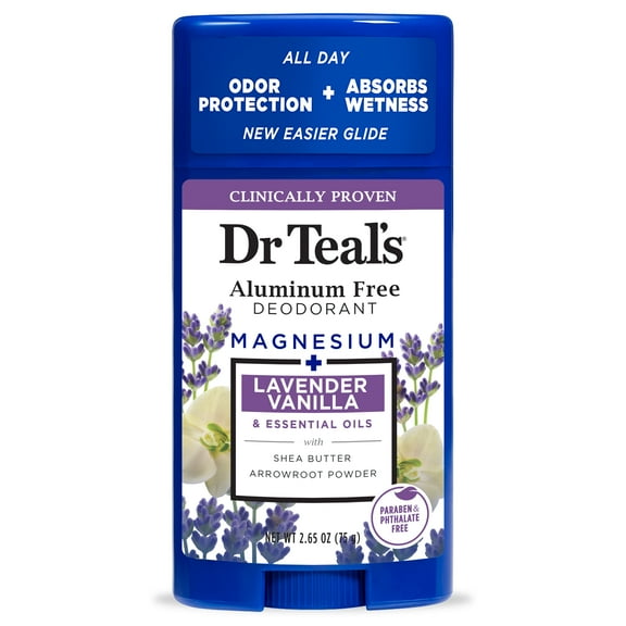 Dr Teal's Aluminum Free Deodorant, Lavender Vanilla with Essential Oils, 2.65 oz