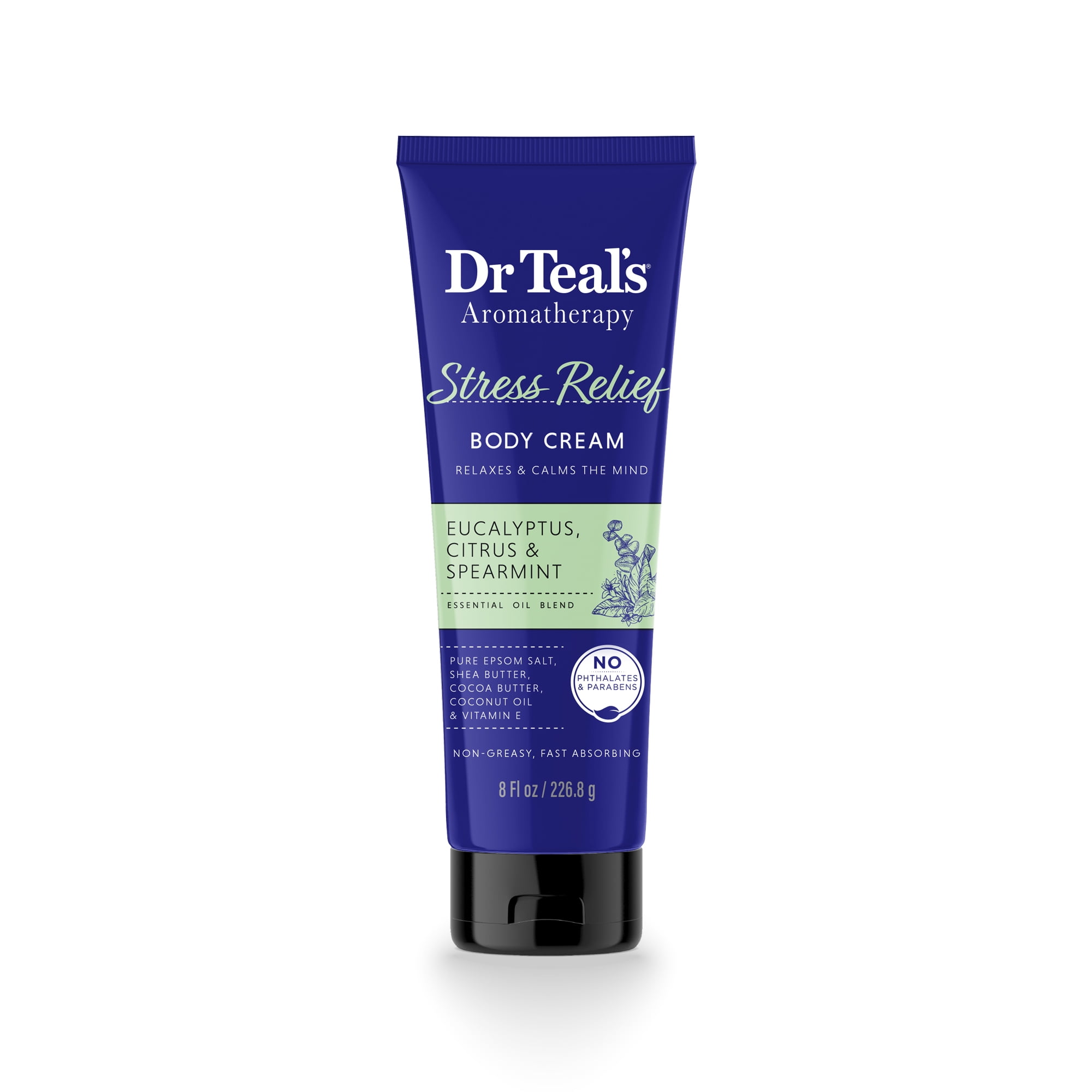 Dr Teal's Aromatherapy Stress Relief Body Cream with Eucalyptus, Citrus & Spearmint, 8 oz