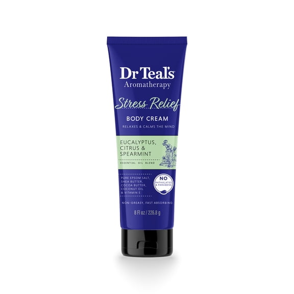 Dr Teal's Aromatherapy Stress Relief Body Cream with Eucalyptus, Citrus & Spearmint, 8 oz