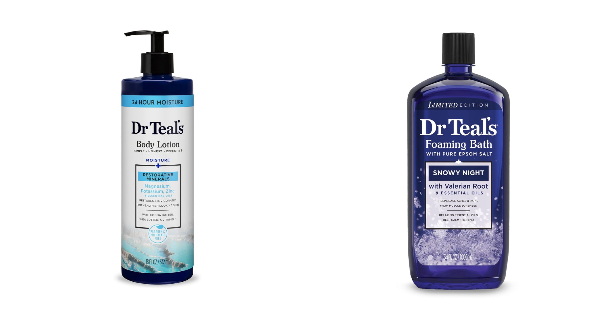 Dr Teal's Body Lotion, Restorative Minerals with Magnesium, Potassium, Zinc & Essential Oils & Dr Teal's Foaming Bath with Pure Epsom Salt, Snowy Night Bundle