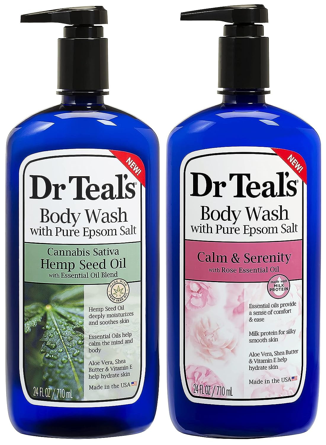 Dr Teal's Body Wash Combo Pack (48 fl oz Total), Hemp Seed Oil, and