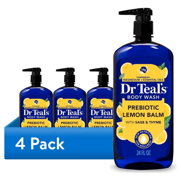 (4 pack) Dr Teal's Prebiotic Lemon Balm Body Wash with Essential Oils, 24 fl oz