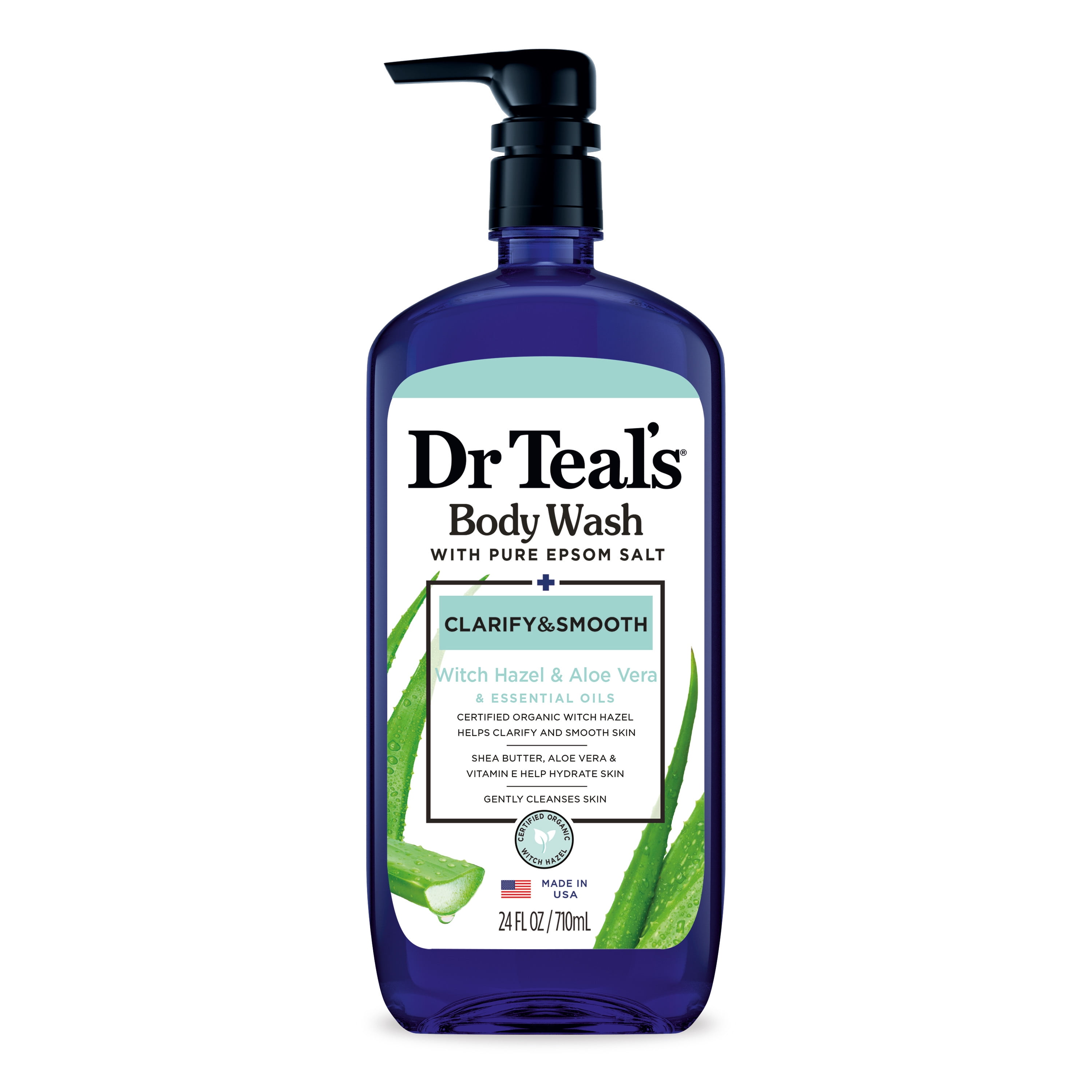 Dr Teal's Body Wash with Pure Epsom Salt, Clarify & Smooth with Witch Hazel & Aloe Vera, 24 fl oz.