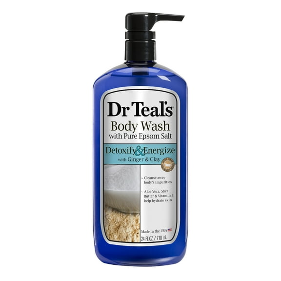 Dr Teal's Body Wash with Pure Epsom Salt, Detoxify & Energize with Ginger & Clay, 24 fl oz
