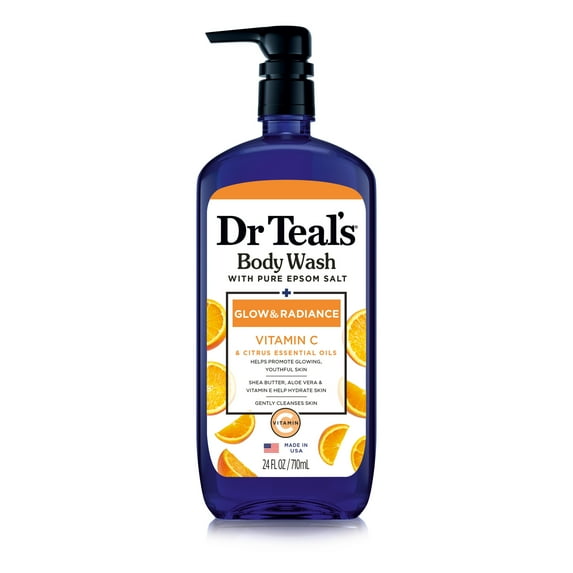 Dr Teal's Body Wash with Pure Epsom Salt, Glow & Radiance with Vitamin C & Citrus, 24 fl oz