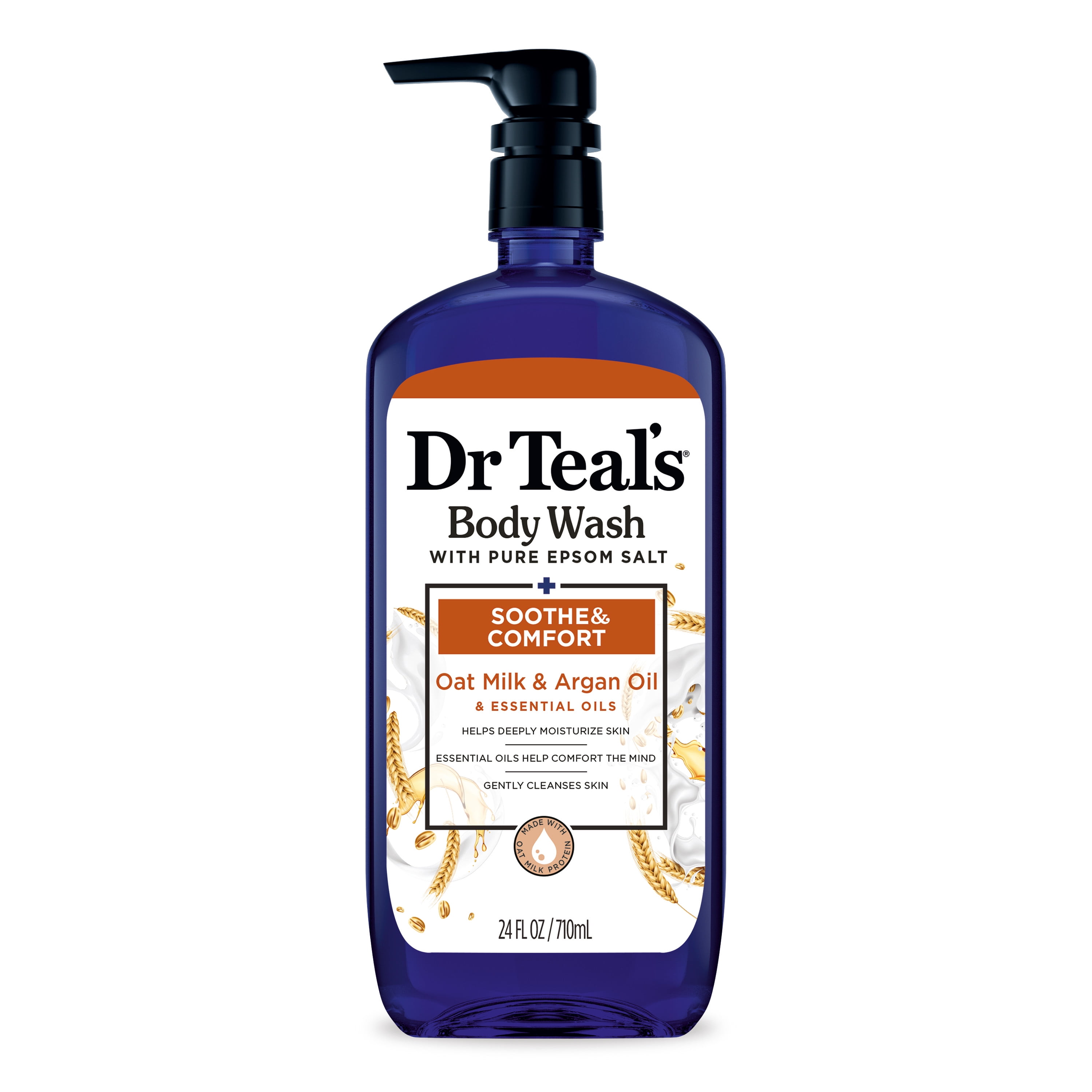 Dr Teal's Body Wash with Pure Epsom Salt, Soothe & Comfort with Oat Milk & Argan Oil, 24 fl oz.