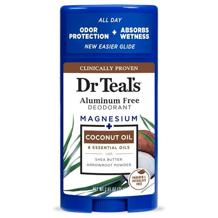 Dr Teal's Aluminum Free Deodorant, Coconut Oil with Essential Oils, 2.65 oz