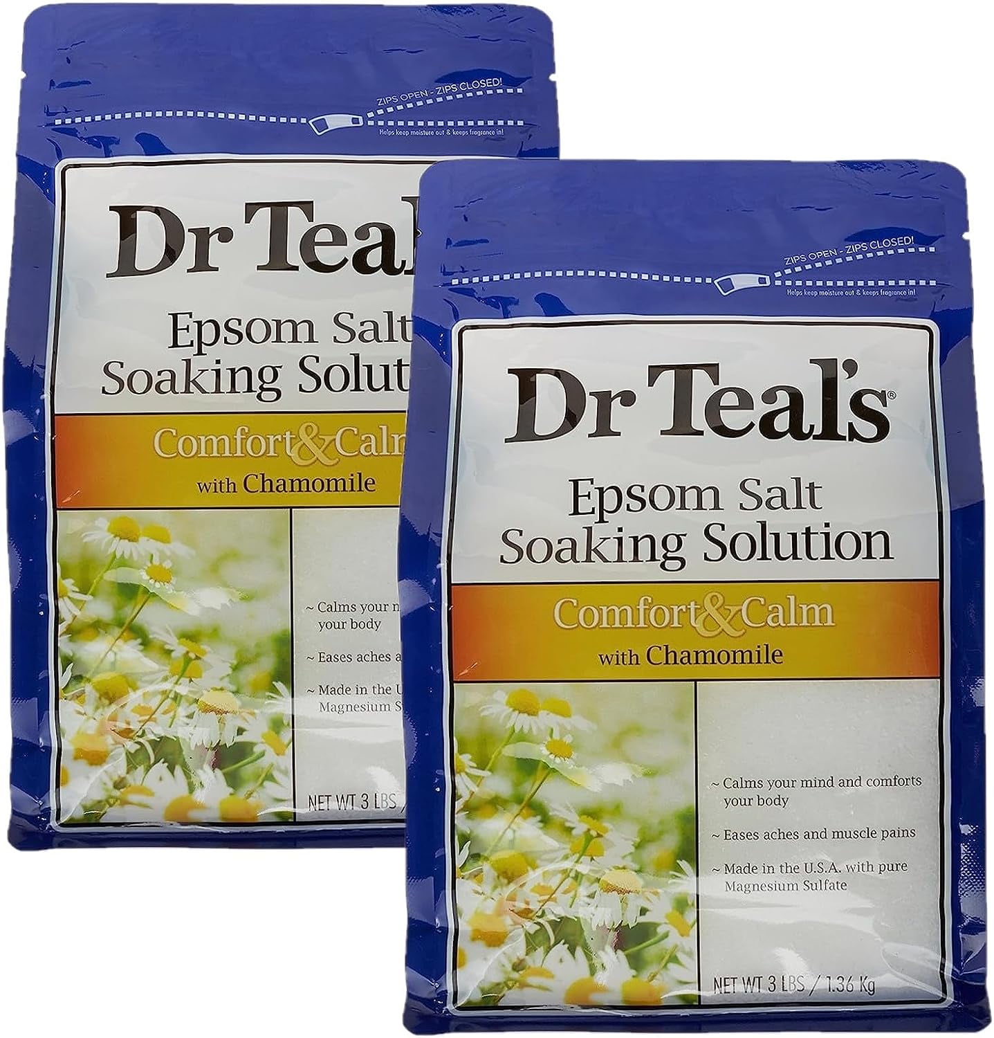 Dr. Teal's Comfort & Calm Bath Soak Gift Set (2 Pack, 3lbs Ea.) - Chamomile Essential Oils Blended with Pure Epsom Salt - Calm Your Mind & Body, Ease Aches & Pains - at Home Spa Kit