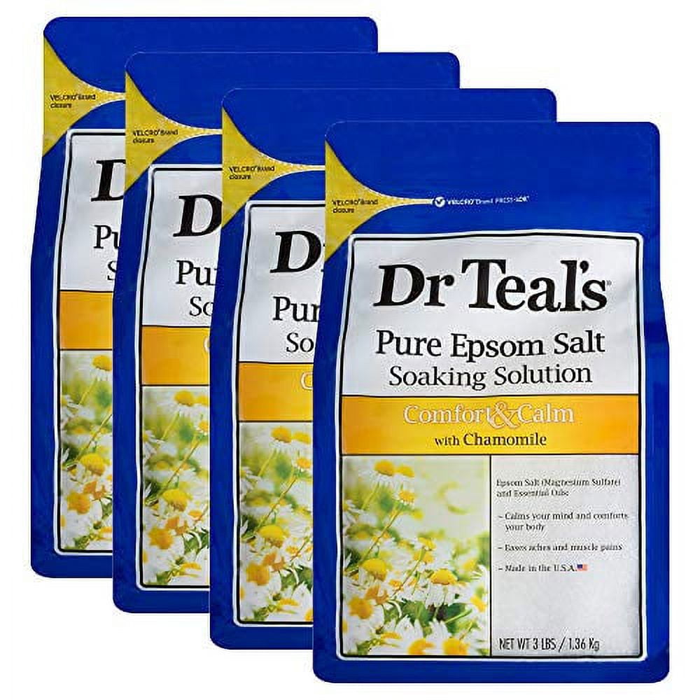 Dr. Teal's Comfort & Calm Bath Soak Gift Set (4 Pack, 3lbs Ea.) - Chamomile Essential Oils Blended with Pure Epsom Salt - Calm Your Mind & Body, Ease Aches & Pains - at Home Spa Kit