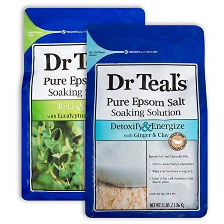 Dr Teal's Epsom Salt Bath Combo Pack (6 lbs Total), Relax & Relief with Eucalyptus & Spearmint, and Detoxify & Energize with Ginger & Clay