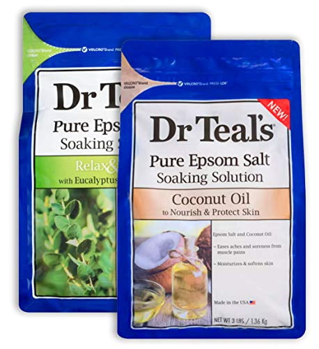 Dr Teal's Epsom Salt Bath Combo Pack (6 lbs Total), Relax \u0026 Relief with Eucalyptus \u0026 Spearmint, and Nourish \u0026 Protect with Coconut Oil