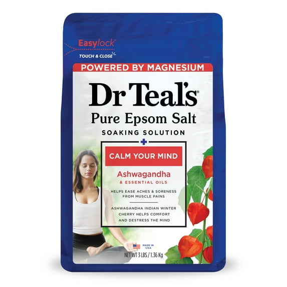 Dr Teal's Epsom Salt Magnesium Soak, Ashwagandha & Essential Oils, 3 lbs