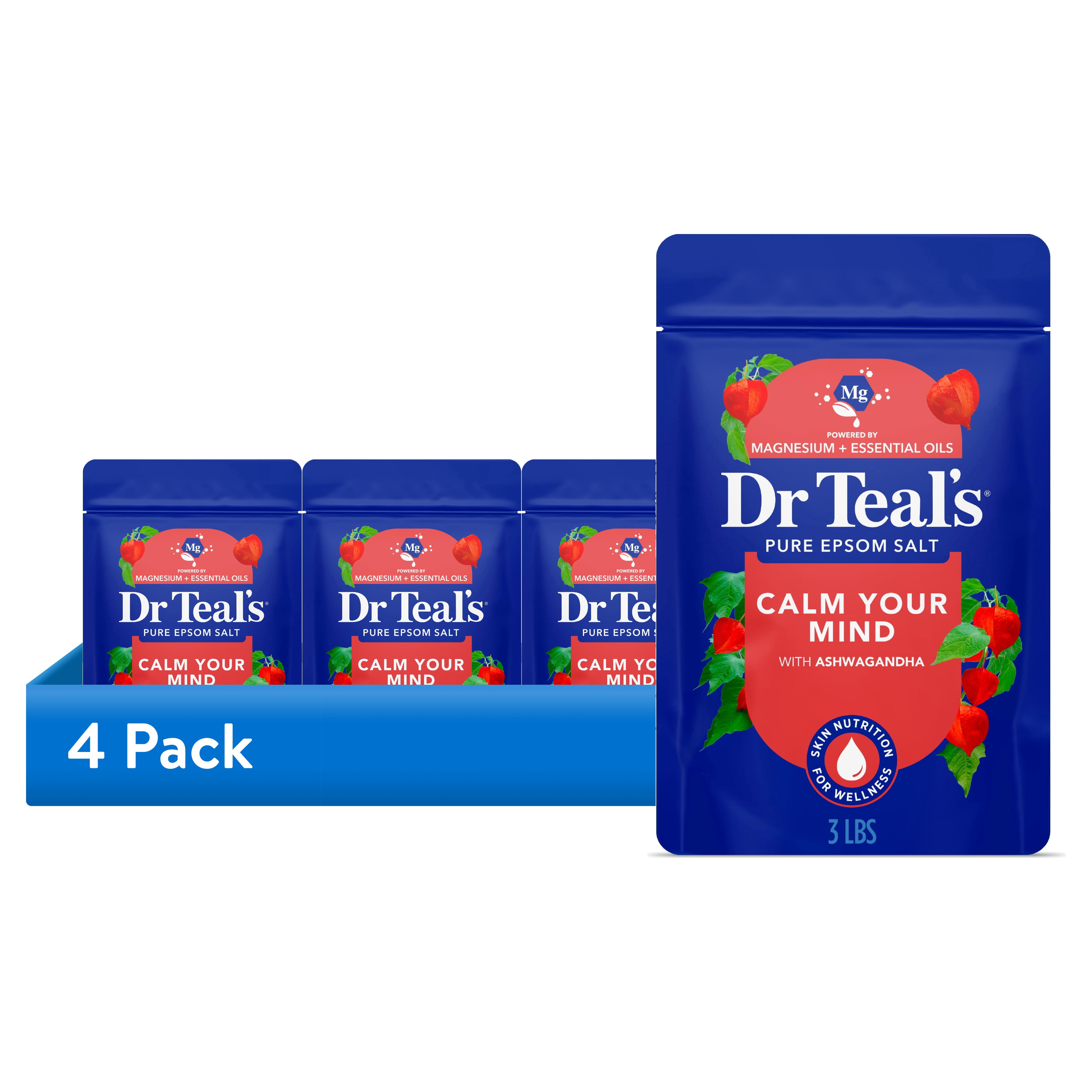 (4 pack) Dr Teal's Epsom Salt Magnesium Soak, Ashwagandha & Essential Oils, 3 lbs