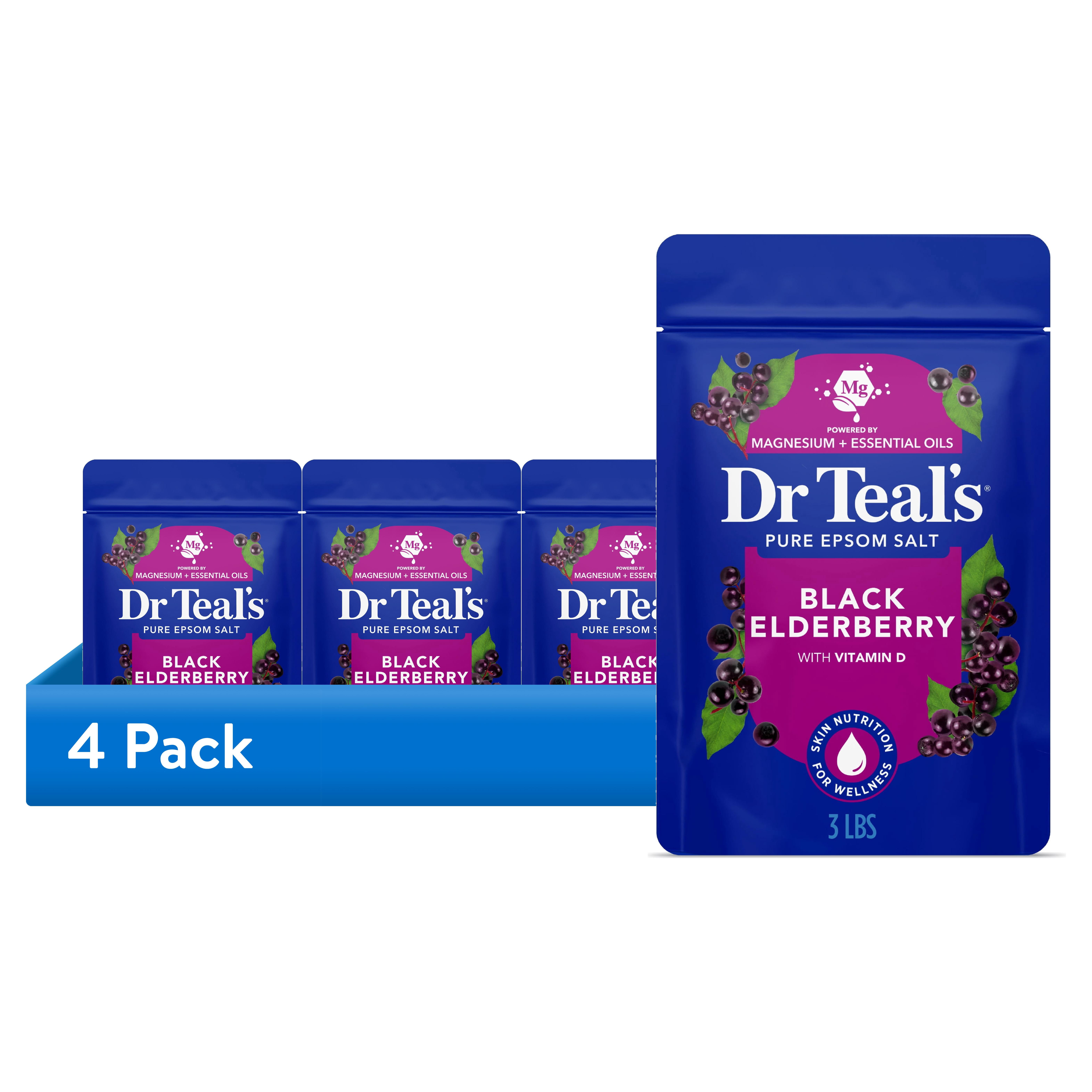(4 pack) Dr Teal's Epsom Salt Magnesium Soak, Black Elderberry with Vitamin D, 3 lbs