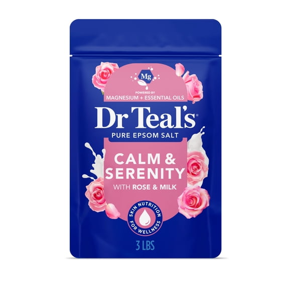 Dr Teal's Epsom Salt Magnesium Soak, Calm & Serenity with Rose Essential Oil & Milk Protein 3 lbs