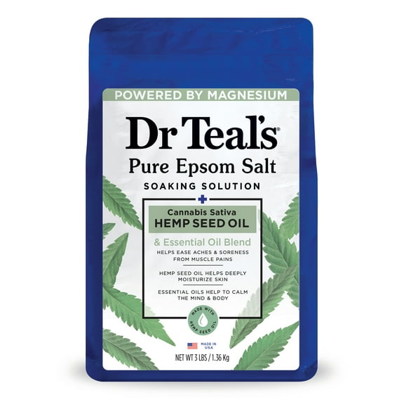 Dr Teal's Epsom Salt Magnesium Soak, Cannabis Sativa Hemp Seed Oil, 3 lbs