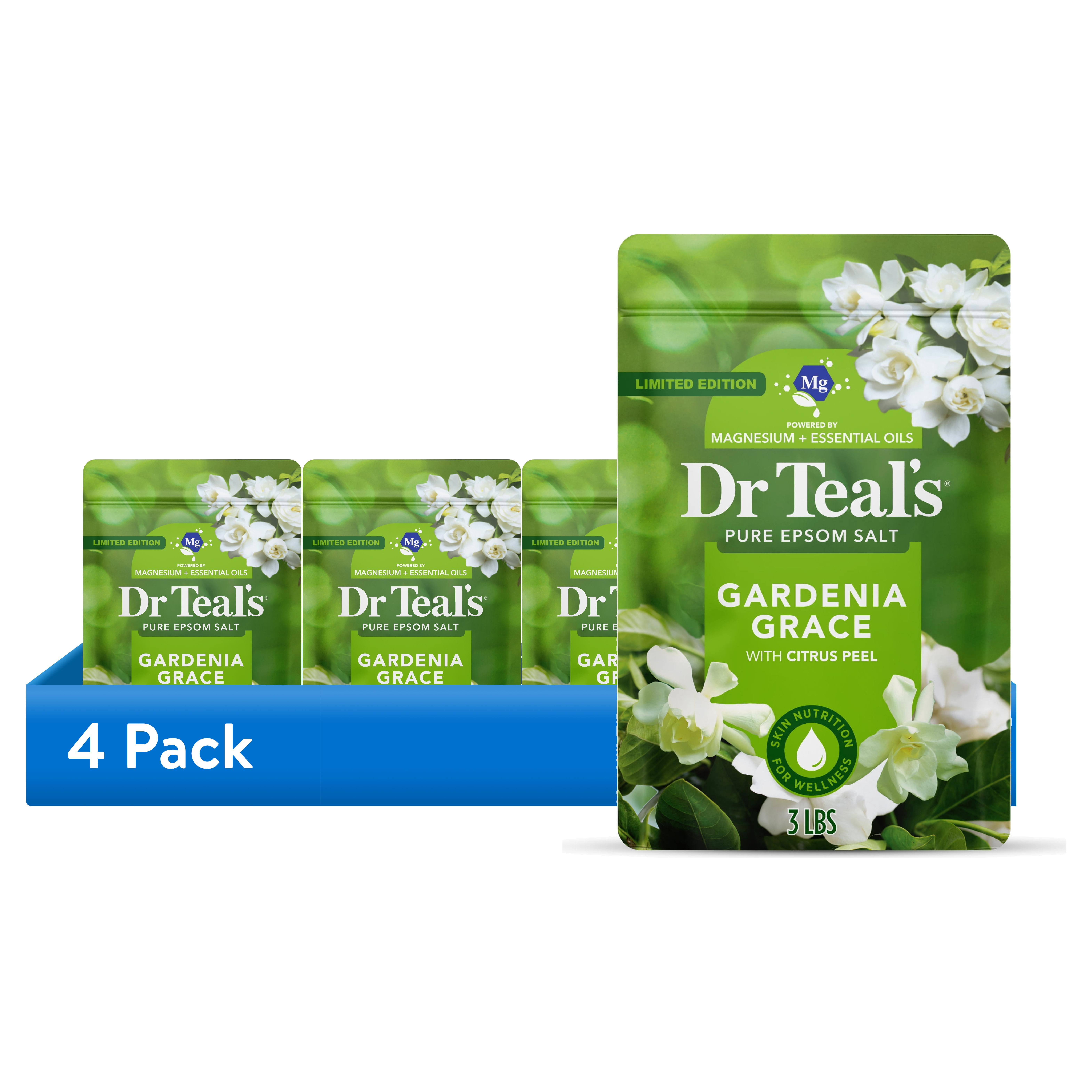 (4 pack) Dr Teal's Epsom Salt Magnesium Soak, Gardenia Grace, 3 lbs