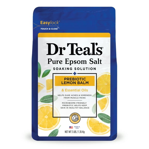 Dr Teal's Epsom Salt Magnesium Soak,  Prebiotic Lemon Balm, 3 lbs