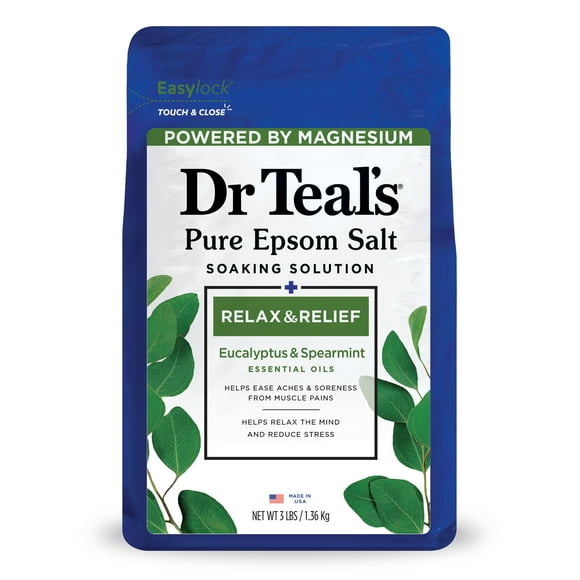 Dr Teal's Epsom Salt Magnesium Soak, Relax & Relief with Eucalyptus & Spearmint, 3 lbs